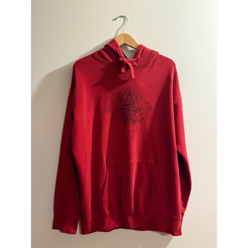Fox Racing Y2K Mens XL Red Tribal Graphic Hoodie Fox Riders Co Pullover
